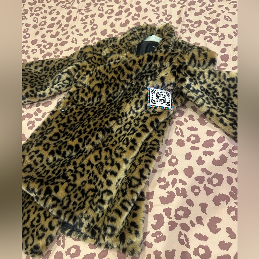 Faux Fur Cheetah coat with patch